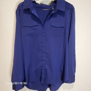 #12 Womens Size 14 Button Down Blouse Issaac Mizrahi Live Navy Blue